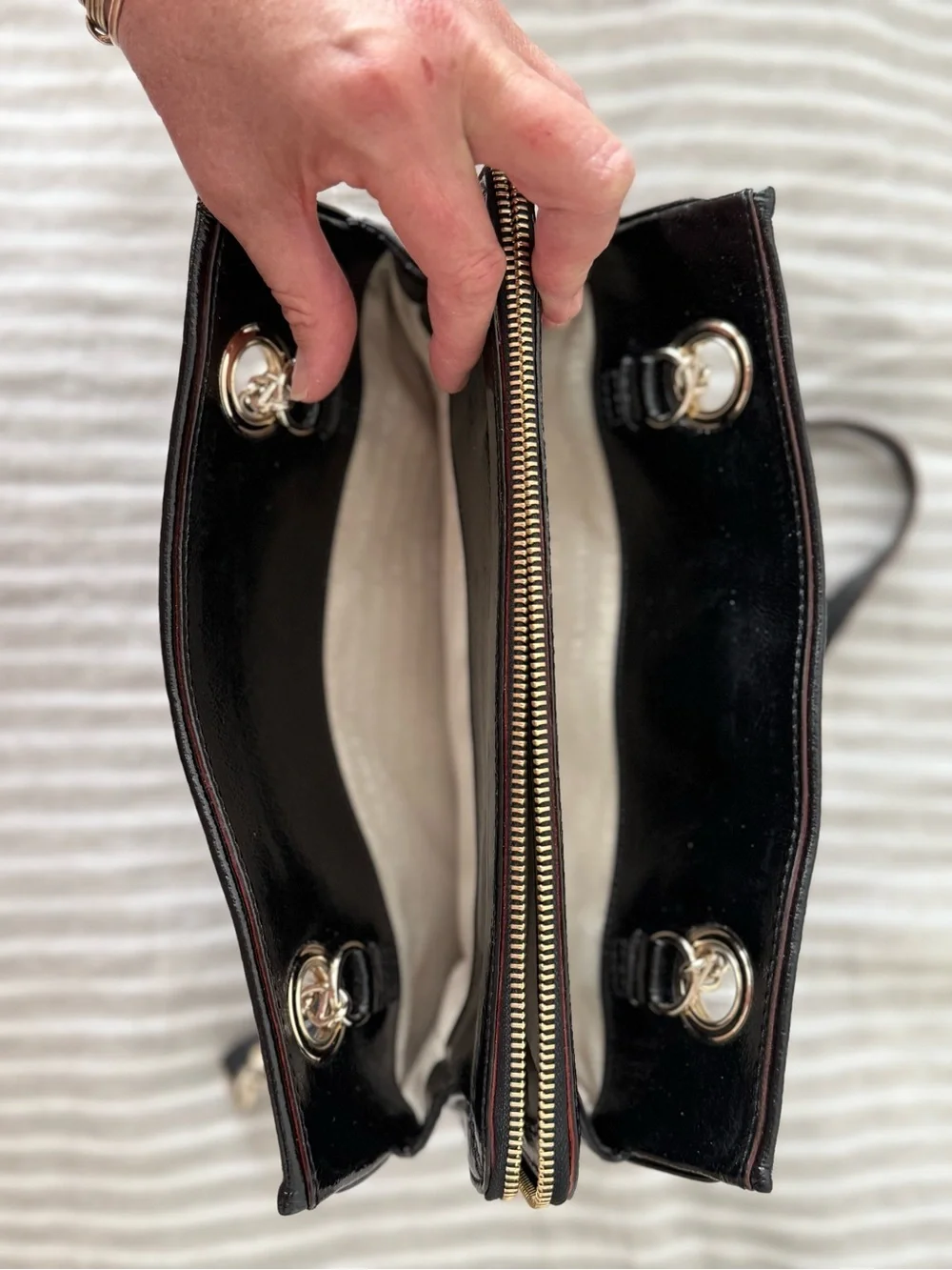 kate spade Black Patent Leather Shoulder Bag with Gold Chain Handles
